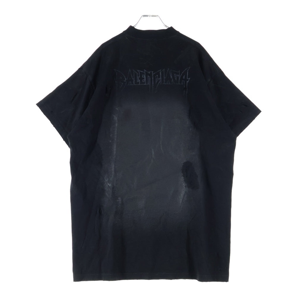 BALENCIAGA(バレンシアガ) 23SS PARIS MOON パリスムーン ユーズド加工 オーバーサイズ 半袖Tシャツ ブラック 739028 TOVE4