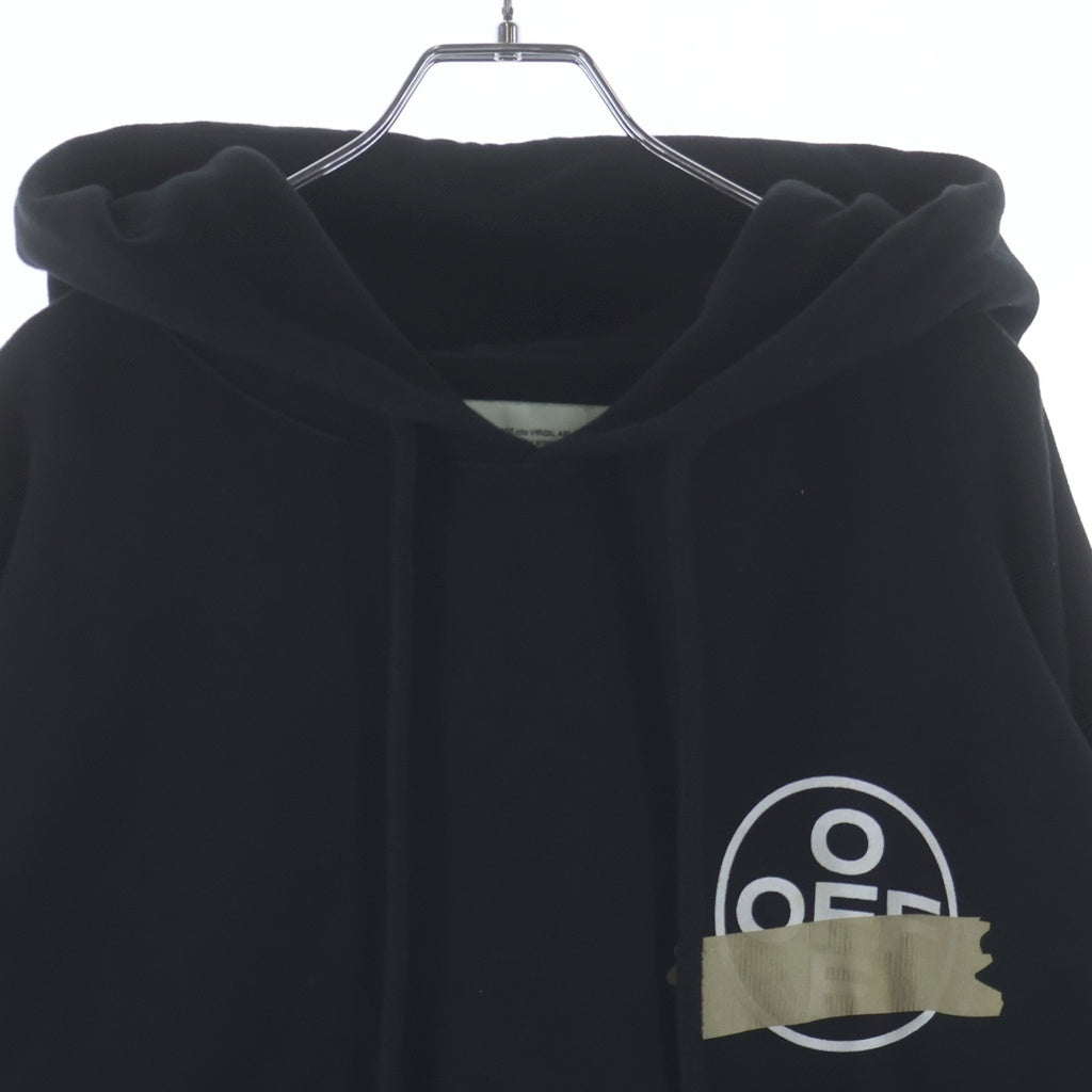 OFF-WHITE(オフホワイト) カンガルーポケット テープエンブロイダリー スウェットプルオーバーパーカー ブラック/ホワイト OMBB037R20E30002