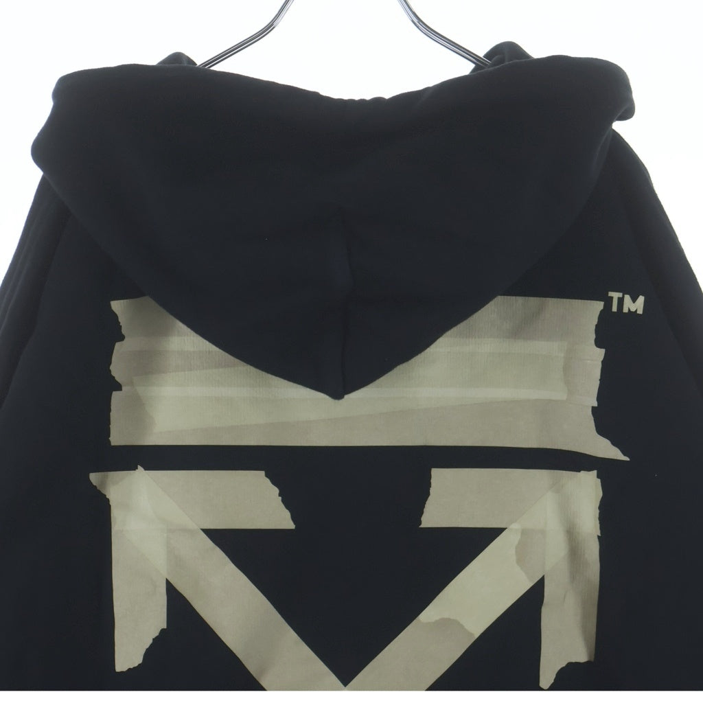 OFF-WHITE(オフホワイト) カンガルーポケット テープエンブロイダリー スウェットプルオーバーパーカー ブラック/ホワイト OMBB037R20E30002