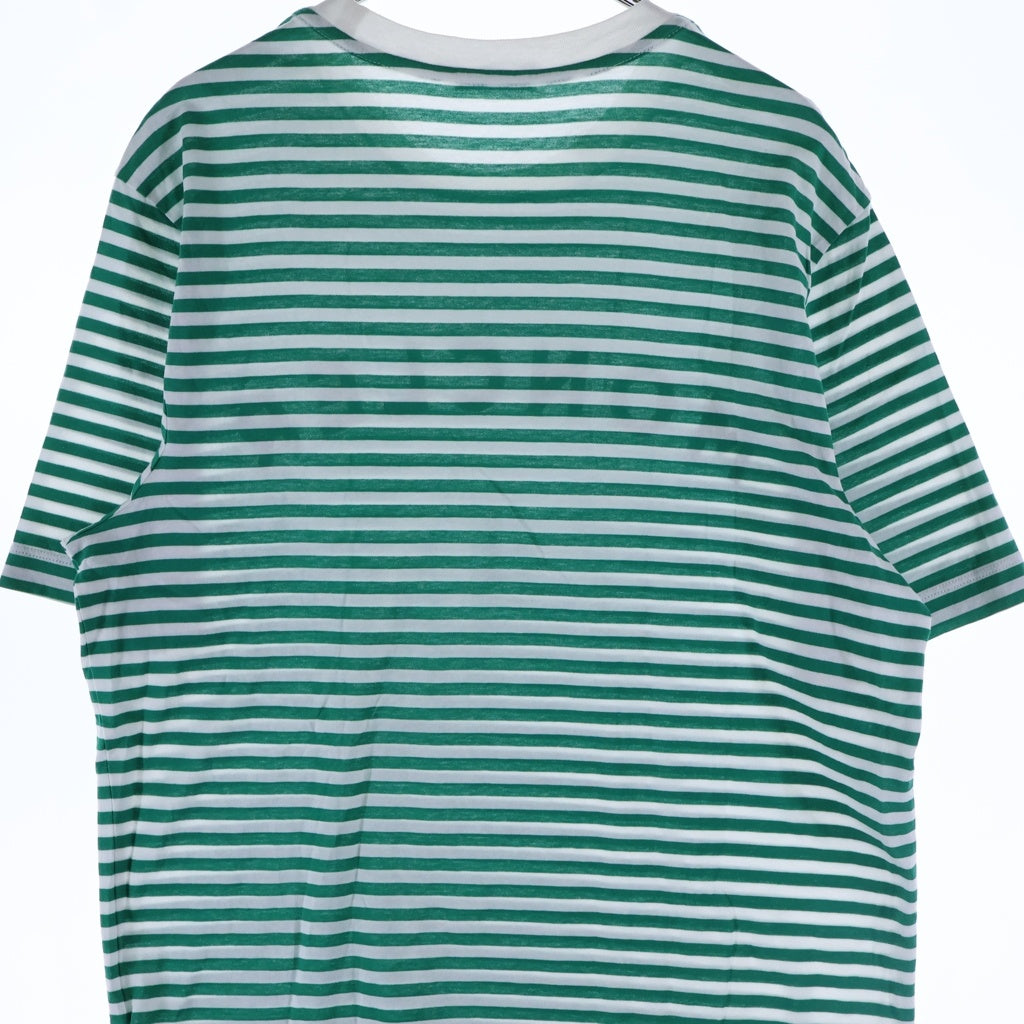 MONCLER(モンクレール) 21AW MAGLIA T-SHIRT マグリア メタリックロゴプリント ボーダー クルーネック半袖Tシャツ カットソー グリーン/ホワイト G10918C7E010