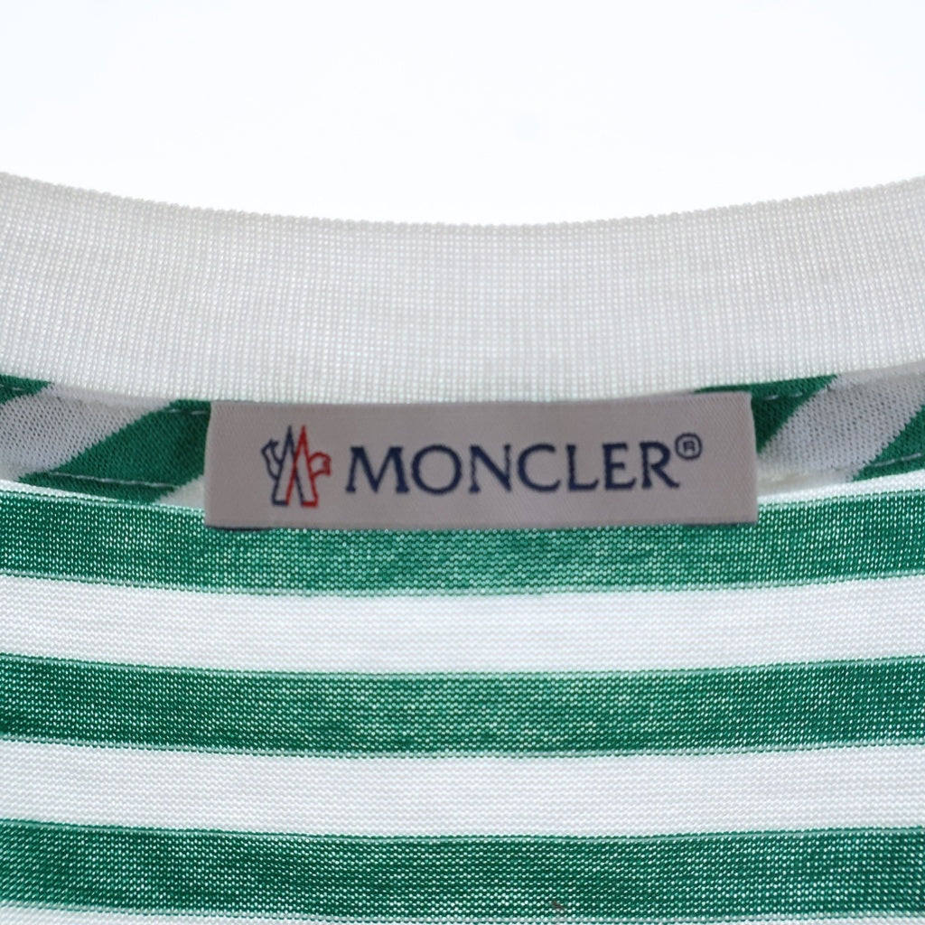 MONCLER(モンクレール) 21AW MAGLIA T-SHIRT マグリア メタリックロゴプリント ボーダー クルーネック半袖Tシャツ カットソー グリーン/ホワイト G10918C7E010