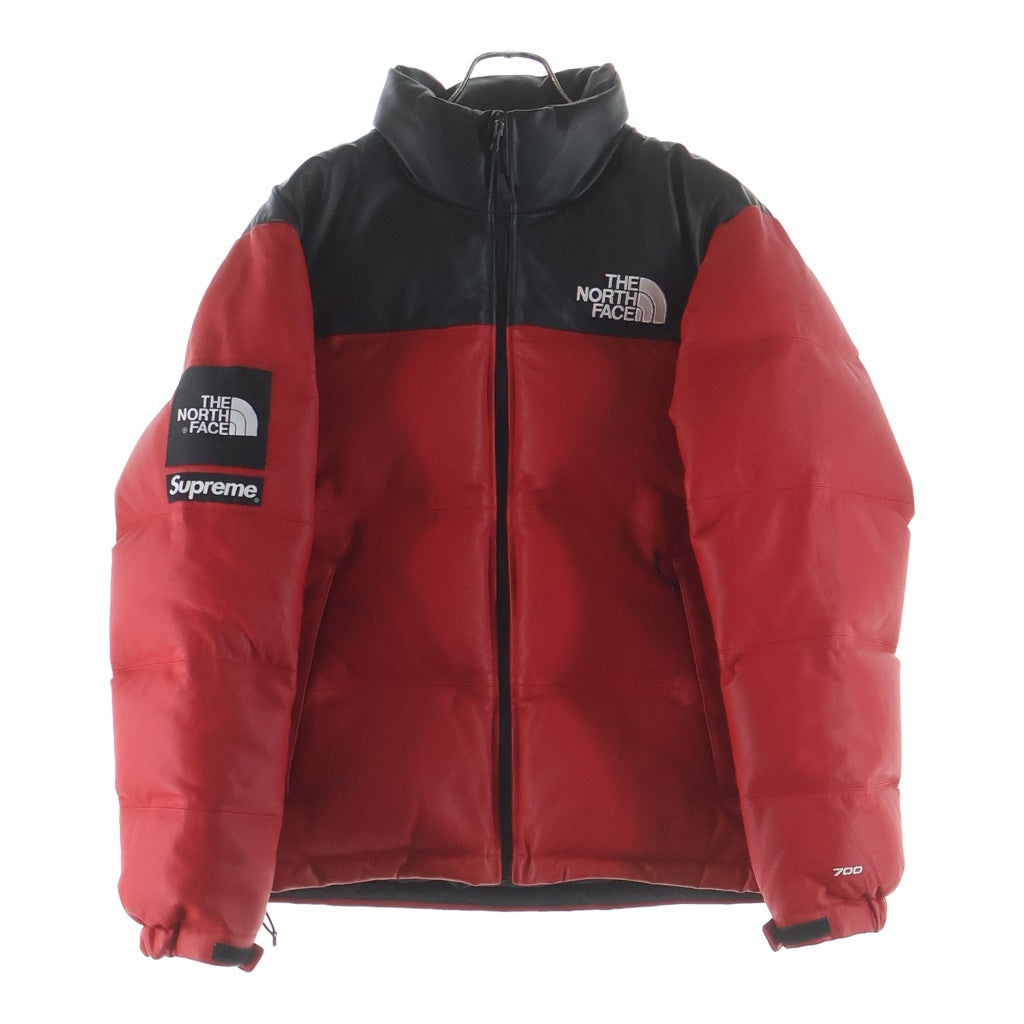 SUPREME(シュプリーム) 17AW ×THE NORTH FACE Leather Nuptse Jacket ノースフェイス レザーヌプシダウンジャケット レッド/ブラック ND91702I