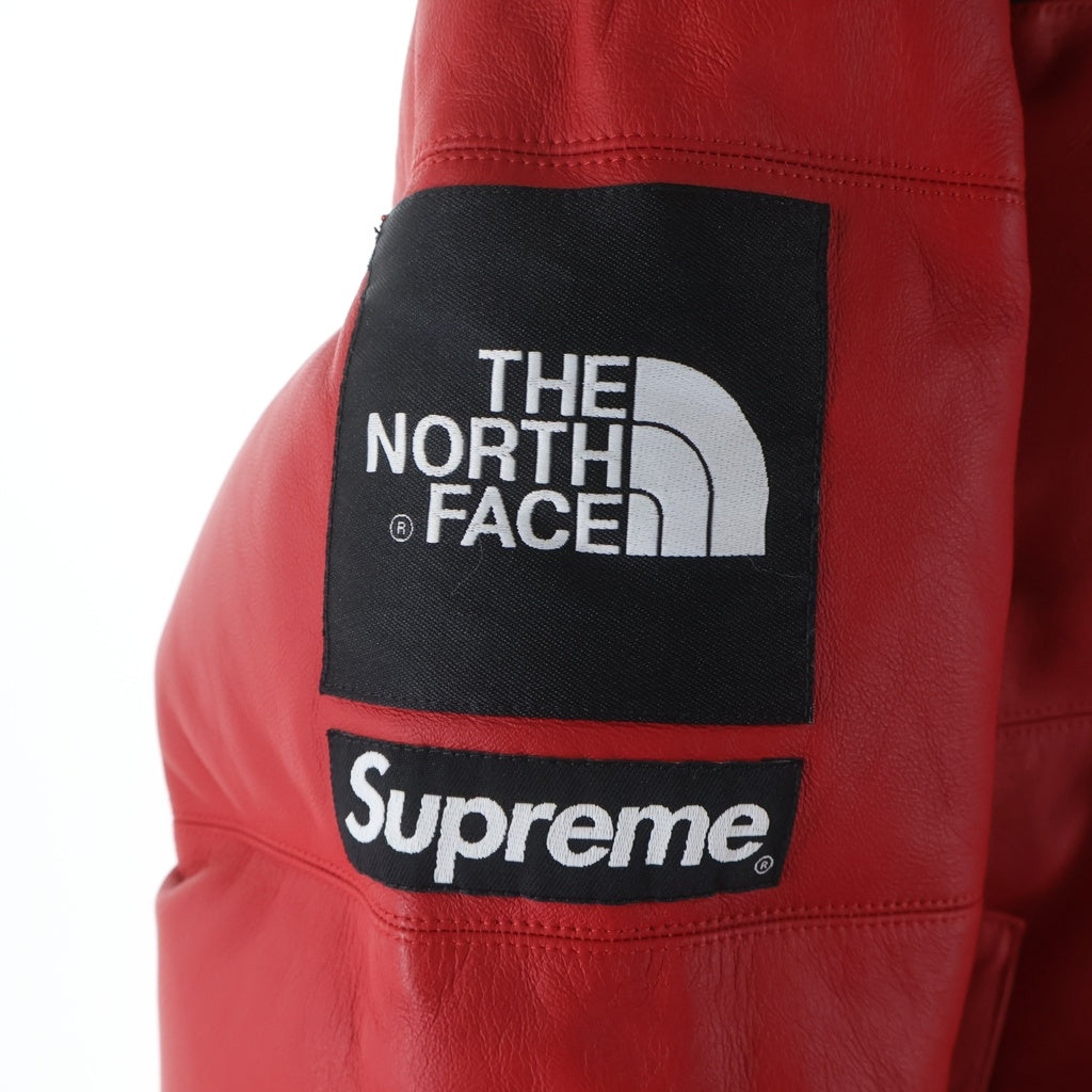 SUPREME(シュプリーム) 17AW ×THE NORTH FACE Leather Nuptse Jacket ノースフェイス レザーヌプシダウンジャケット レッド/ブラック ND91702I