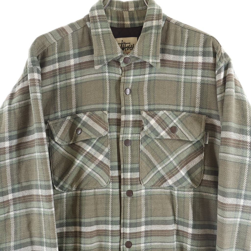 STUSSY(ステューシー) 90S 裏地キルティング チェック シャツ ジャケット グリーン