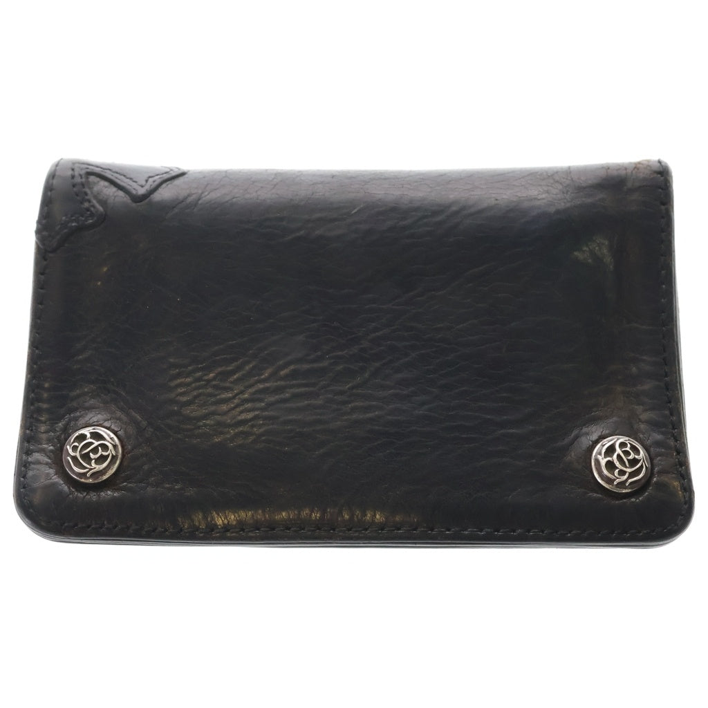 CHROME HEARTS(クロムハーツ) 1ZIP 1ジップウォレット フローラルボタン レザー コンパクトウォレット 二つ折り財布 ブラック/シルバー