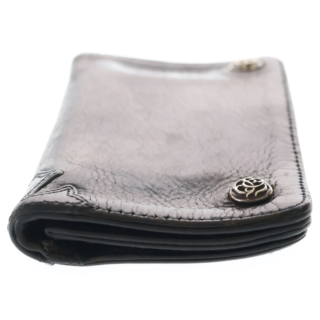 CHROME HEARTS(クロムハーツ) 1ZIP 1ジップウォレット フローラルボタン レザー コンパクトウォレット 二つ折り財布 ブラック/シルバー