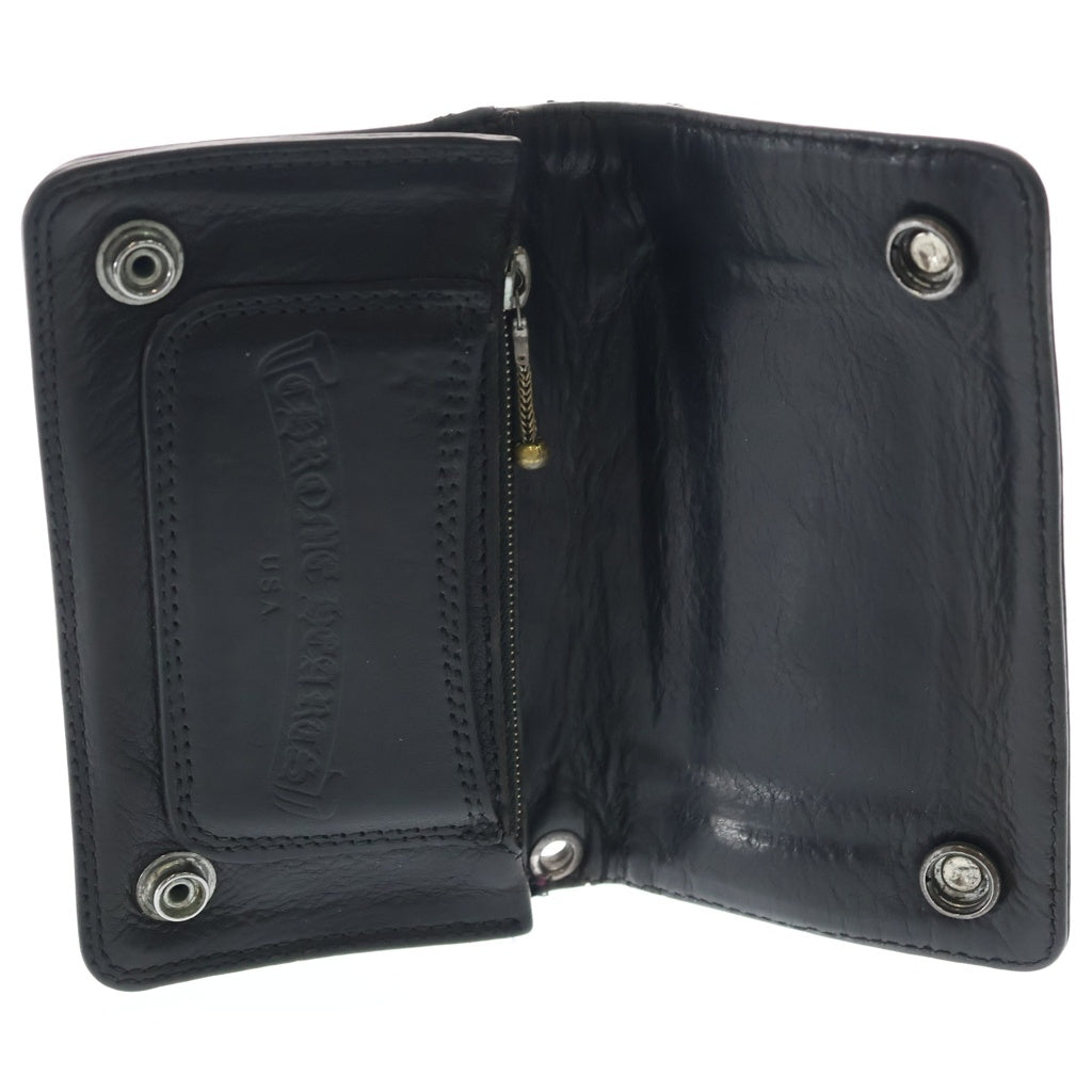 CHROME HEARTS(クロムハーツ) 1ZIP 1ジップウォレット フローラルボタン レザー コンパクトウォレット 二つ折り財布 ブラック/シルバー
