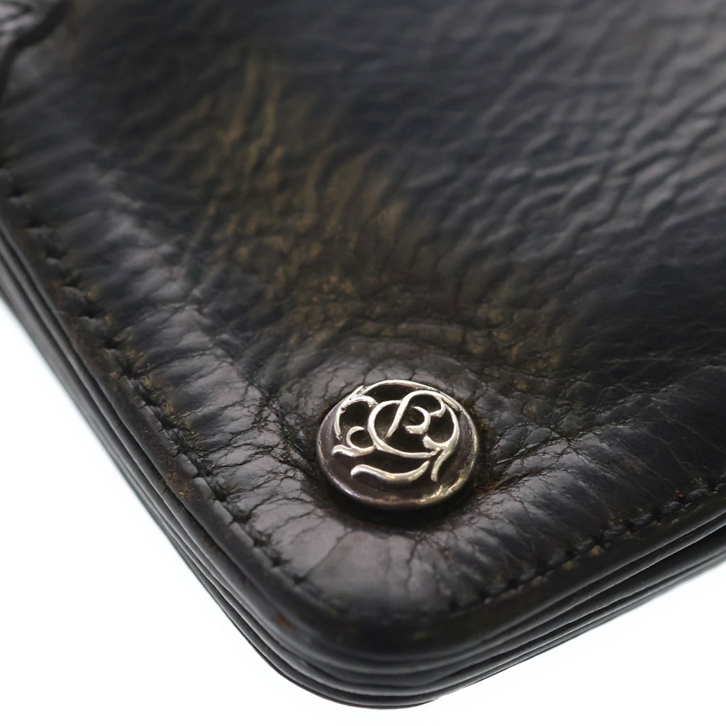 CHROME HEARTS(クロムハーツ) 1ZIP 1ジップウォレット フローラルボタン レザー コンパクトウォレット 二つ折り財布 ブラック/シルバー