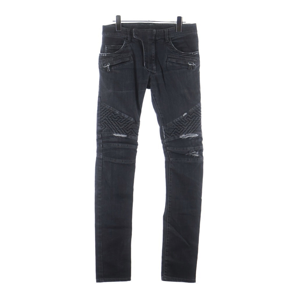 BALMAIN(バルマン) マルチポケット ダメージ加工 ジップアップ デニムパンツ ブラック S6HT551D422