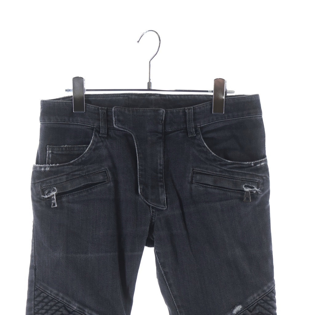 BALMAIN(バルマン) マルチポケット ダメージ加工 ジップアップ デニムパンツ ブラック S6HT551D422