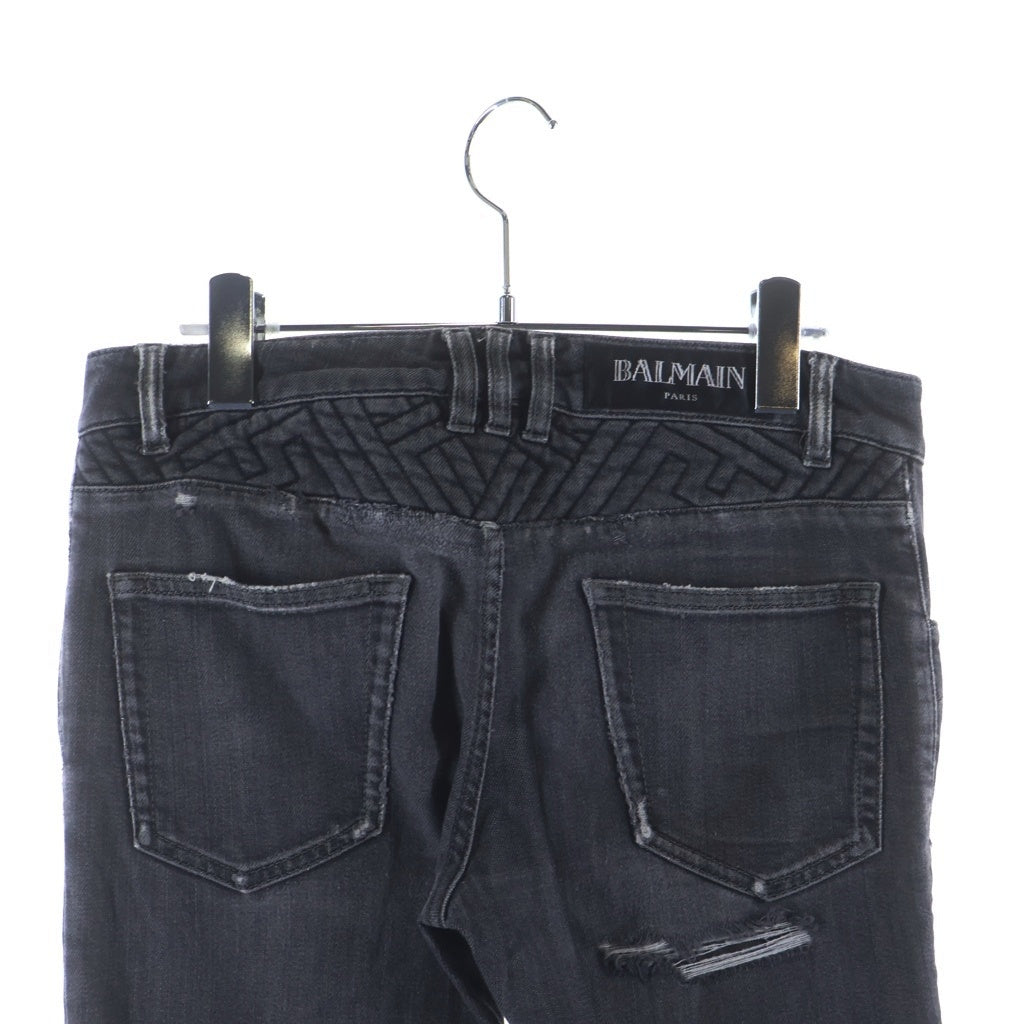 BALMAIN(バルマン) マルチポケット ダメージ加工 ジップアップ デニムパンツ ブラック S6HT551D422