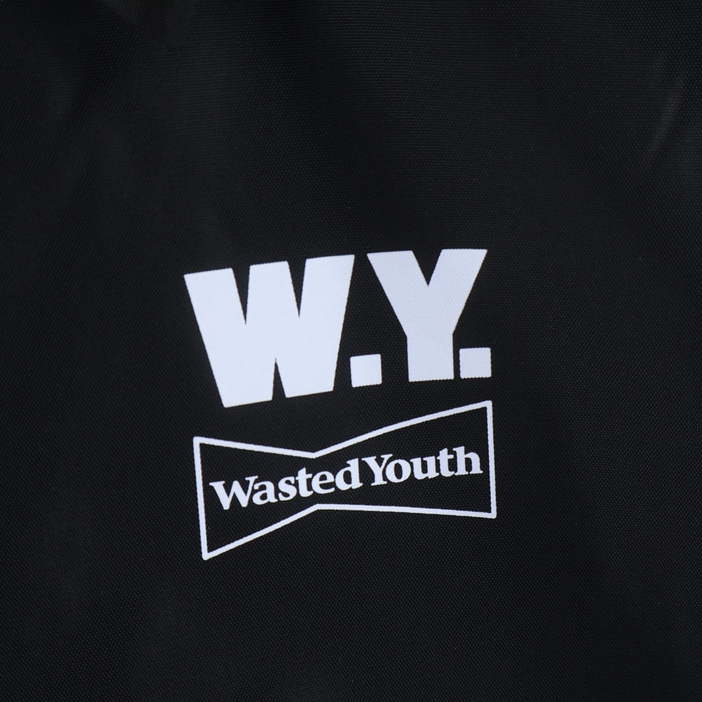 WASTED YOUTH(ウェイステッドユース) COACH JACKET バックロゴデザイン マルチポケット コーチジャケット ブラック WY26JK010