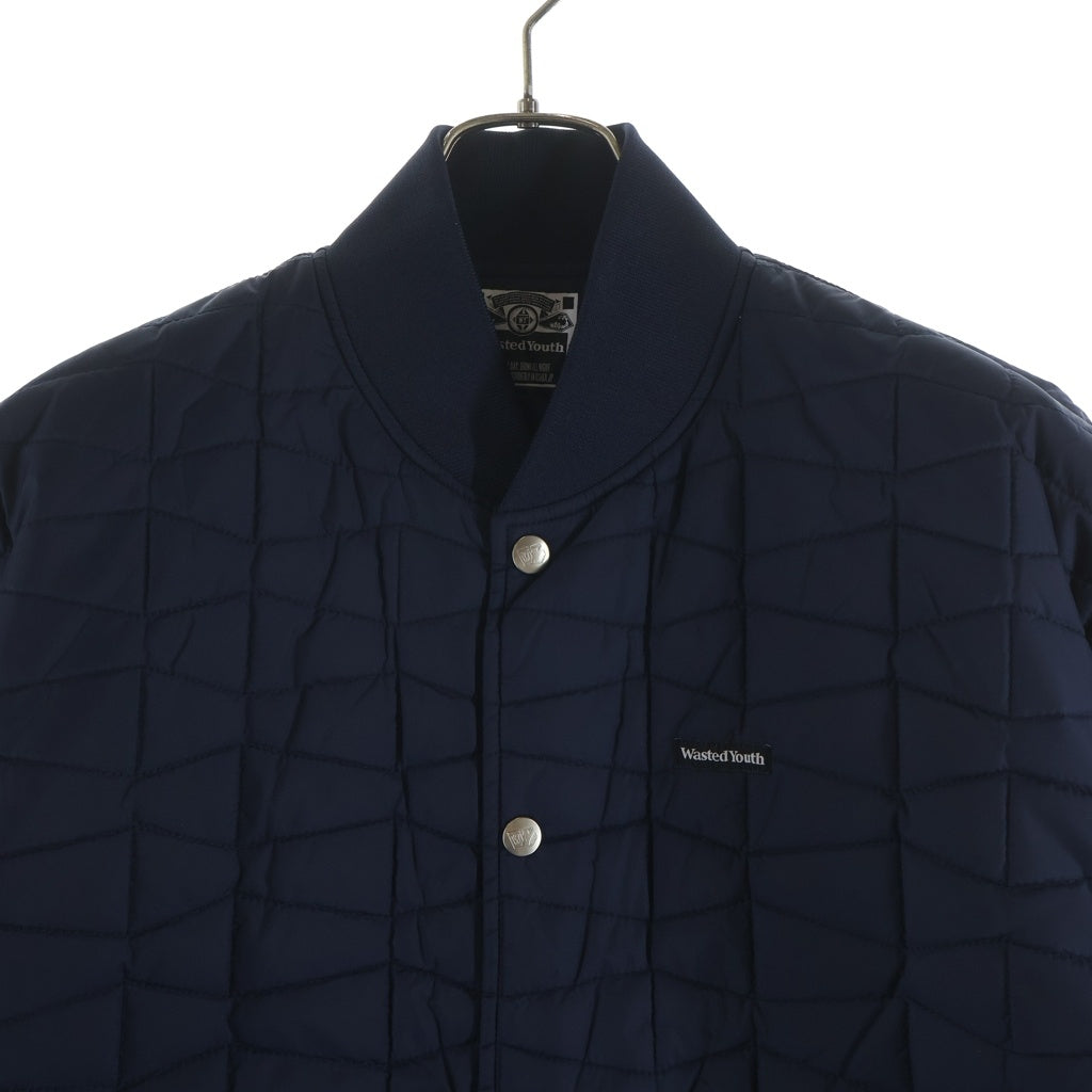WASTED YOUTH(ウェイステッドユース) Quilt Puff Jacketロゴデザイン キルティング パファージャケット ブラック WY26JK006