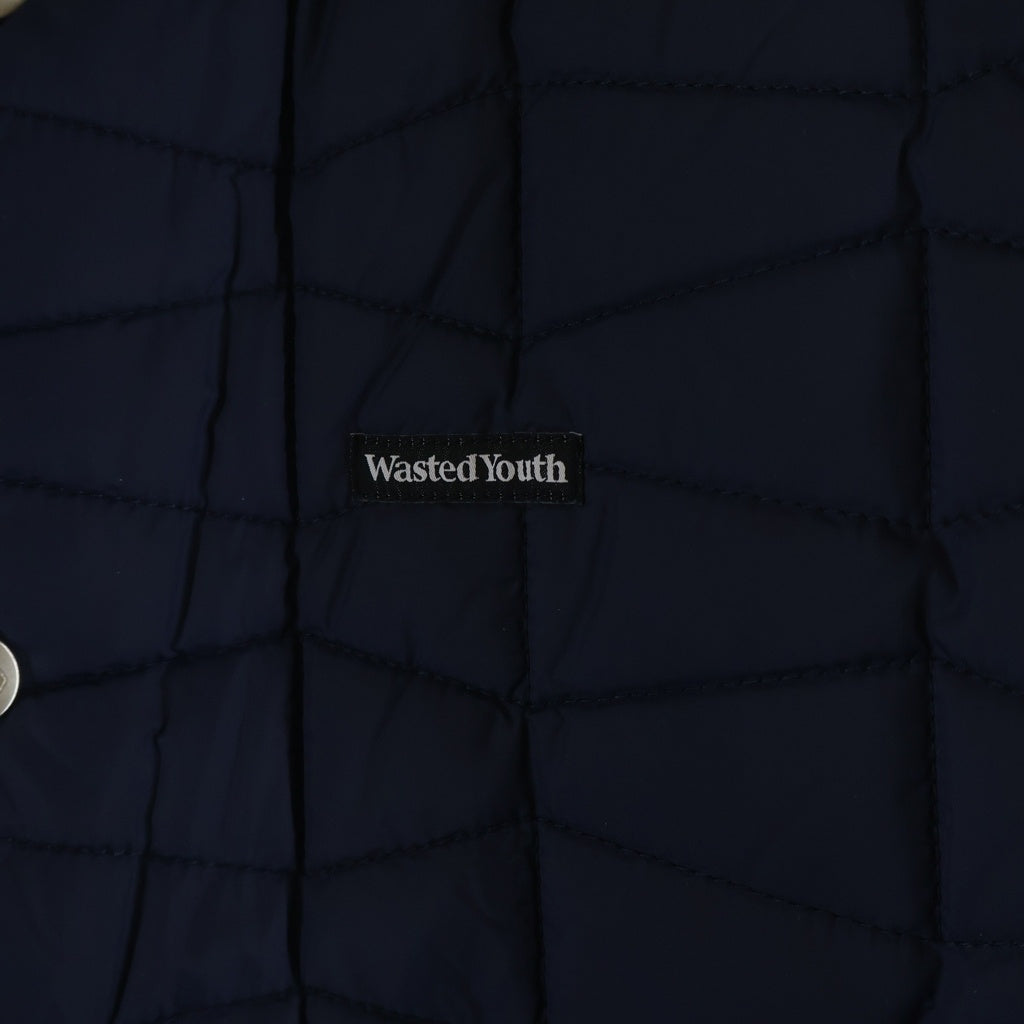 WASTED YOUTH(ウェイステッドユース) Quilt Puff Jacketロゴデザイン キルティング パファージャケット ブラック WY26JK006