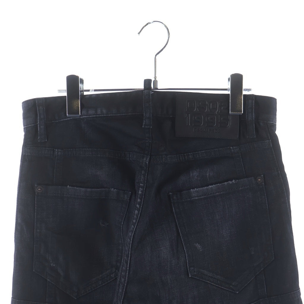 DSQUARED2(ディースクエアード) コーティング加工 ジップアップ テーパードデニムパンツ ブラック S71LB1483