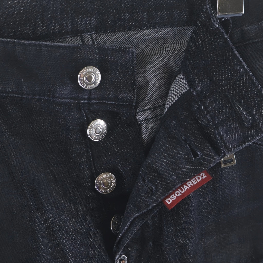 DSQUARED2(ディースクエアード) コーティング加工 ジップアップ テーパードデニムパンツ ブラック S71LB1483
