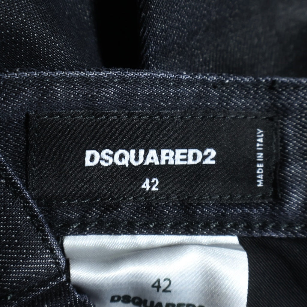 DSQUARED2(ディースクエアード) コーティング加工 ジップアップ テーパードデニムパンツ ブラック S71LB1483