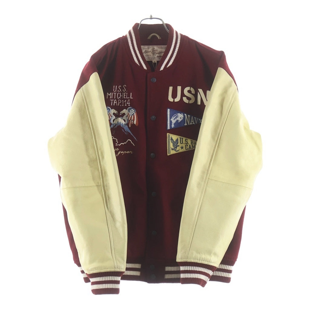 AVIREX(アヴィレックス) 19AW レザー 切替 ワッペンロゴ スタジアムジャケット スタジャン レッド 6192151
