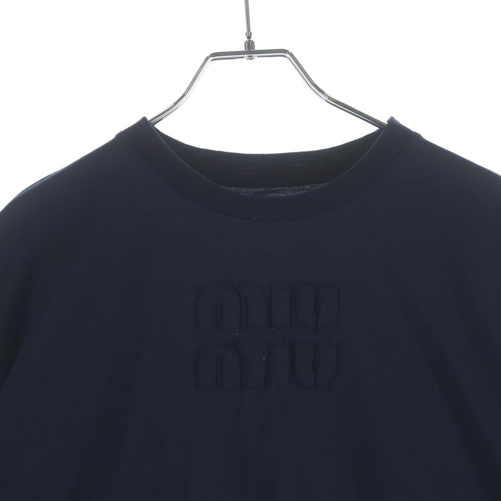 miumiu(ミュウミュウ) 23AW Cropped Jersey T-Shirt クロップドジャージーTシャツ 半袖カットソー レディース ネイビー MJN385 S232