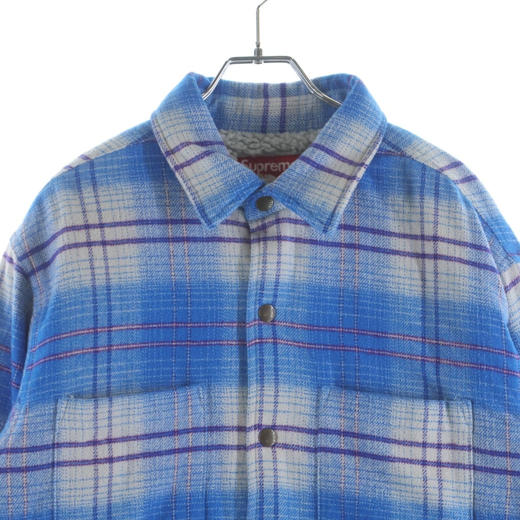 SUPREME(シュプリーム) 23AW Lined Flannel Snap バックロゴ刺繍 裏地ボアフランネル長袖シャツ ブルー