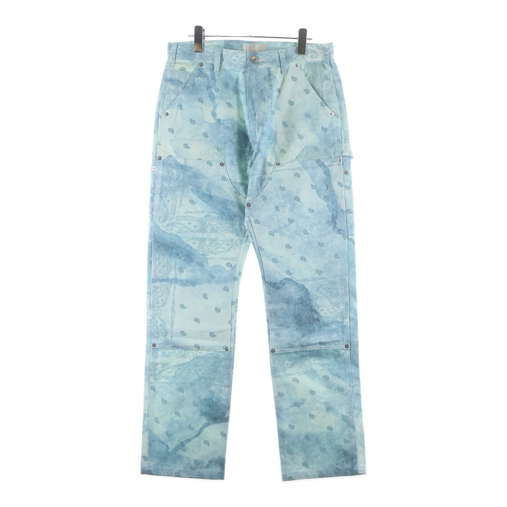 THE WORLD IS YOURS(ザ ワールド イズ ユアーズ) Paisley Pants ペイズリー総柄ダブルニーワークパンツ カーペンターパンツ ブルー 3AW21-CL-WPPA-MA