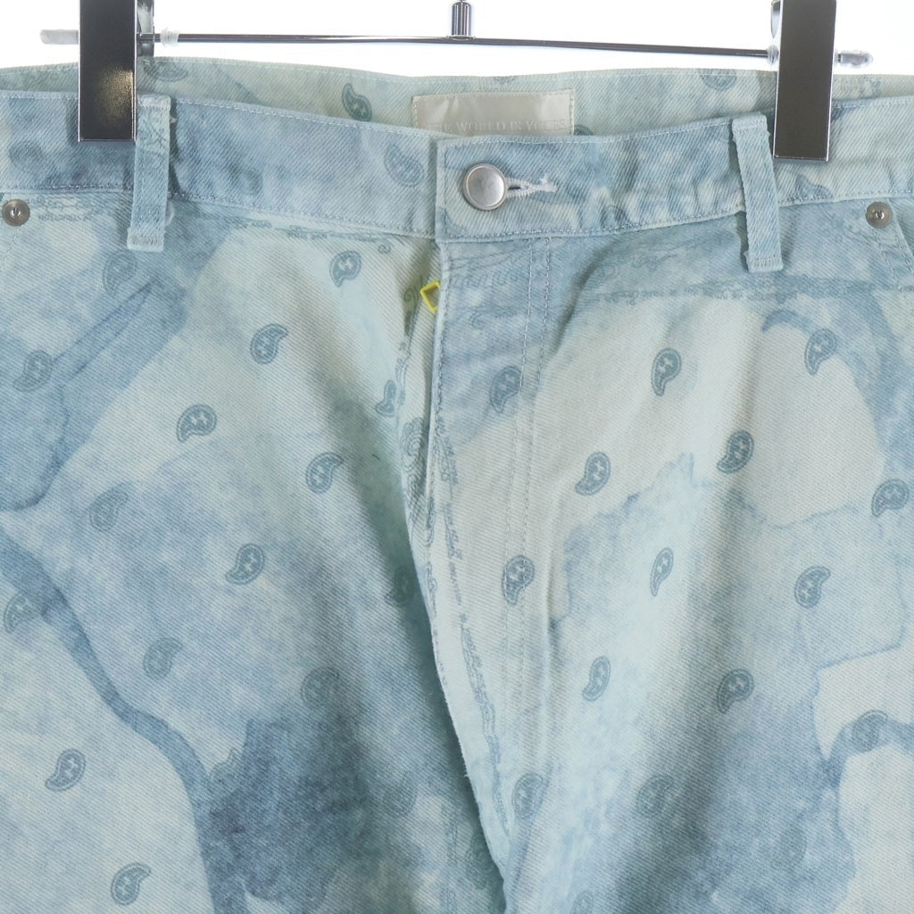 THE WORLD IS YOURS(ザ ワールド イズ ユアーズ) Paisley Pants ペイズリー総柄ダブルニーワークパンツ カーペンターパンツ ブルー 3AW21-CL-WPPA-MA