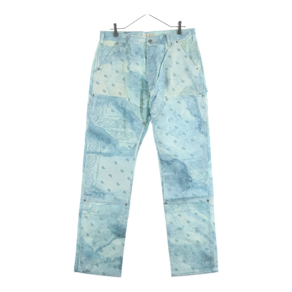 THE WORLD IS YOURS(ザ ワールド イズ ユアーズ) Paisley Pants ペイズリー総柄ダブルニーワークパンツ カーペンターパンツ ブルー 3AW21-CL-WPPA-MA