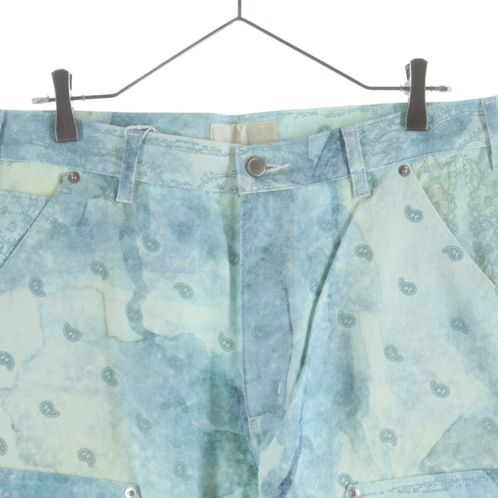THE WORLD IS YOURS(ザ ワールド イズ ユアーズ) Paisley Pants ペイズリー総柄ダブルニーワークパンツ カーペンターパンツ ブルー 3AW21-CL-WPPA-MA