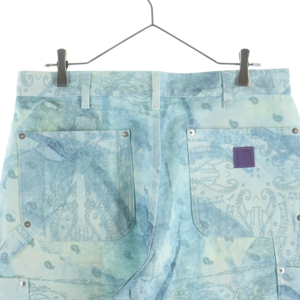 THE WORLD IS YOURS(ザ ワールド イズ ユアーズ) Paisley Pants ペイズリー総柄ダブルニーワークパンツ カーペンターパンツ ブルー 3AW21-CL-WPPA-MA