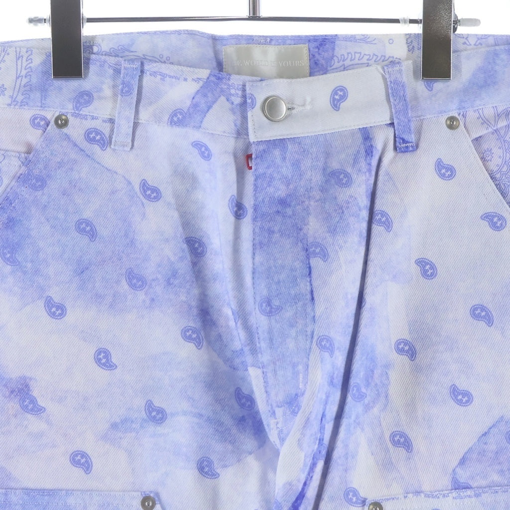 THE WORLD IS YOURS(ザ ワールド イズ ユアーズ) Paisley Pants ペイズリー総柄ダブルニーワークパンツ カーペンターパンツ パープル 3AW21-CL-WPPA-MA