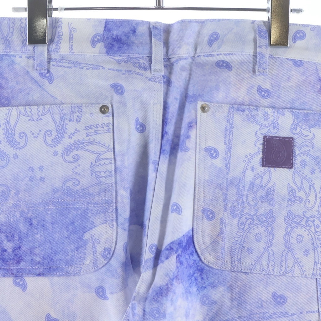 THE WORLD IS YOURS(ザ ワールド イズ ユアーズ) Paisley Pants ペイズリー総柄ダブルニーワークパンツ カーペンターパンツ パープル 3AW21-CL-WPPA-MA