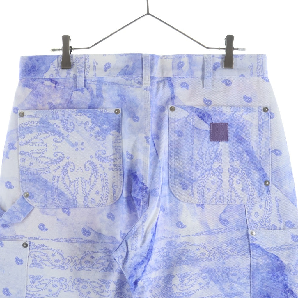 THE WORLD IS YOURS(ザ ワールド イズ ユアーズ) Paisley Pants ペイズリー総柄ダブルニーワークパンツ カーペンターパンツ パープル 3AW21-CL-WPPA-MA