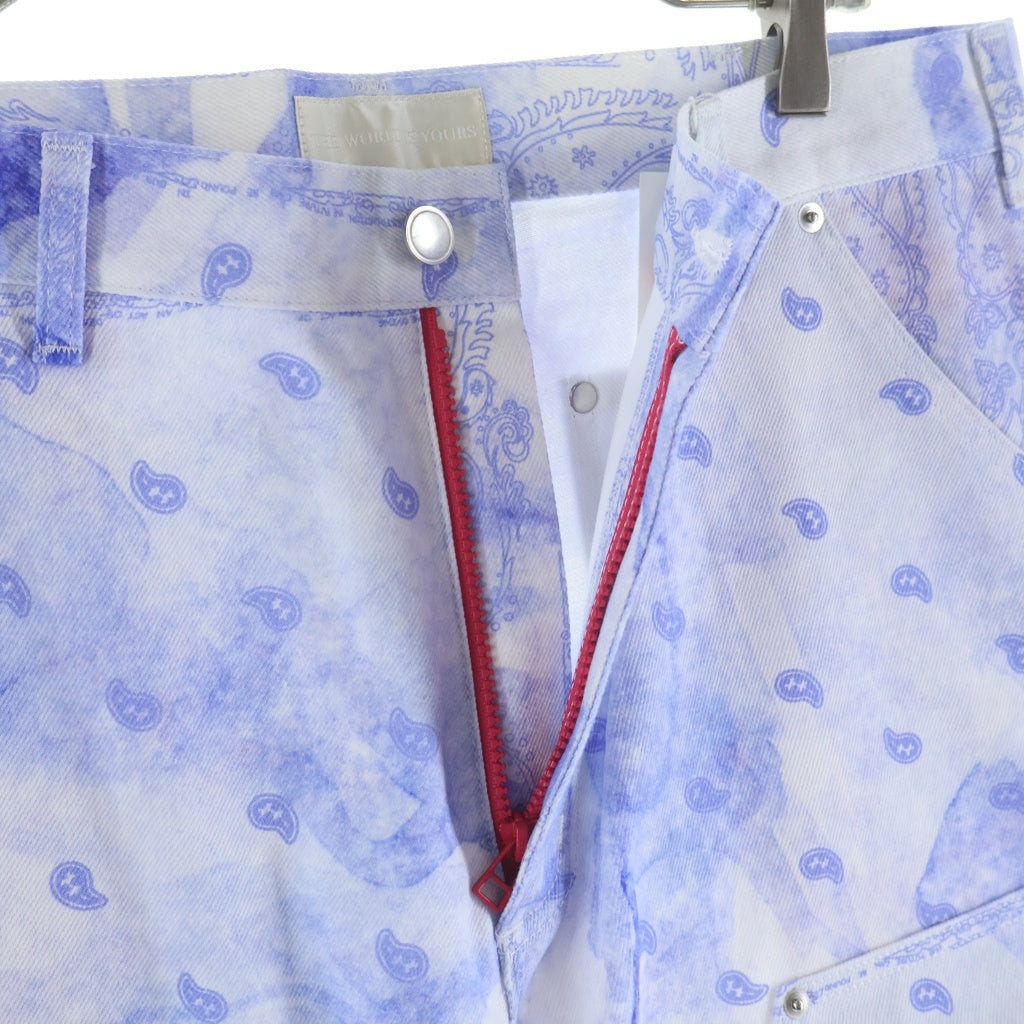 THE WORLD IS YOURS(ザ ワールド イズ ユアーズ) Paisley Pants ペイズリー総柄ダブルニーワークパンツ カーペンターパンツ パープル 3AW21-CL-WPPA-MA
