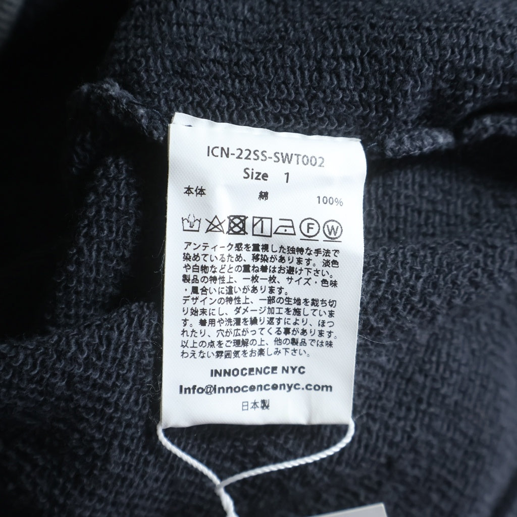 Innocence NYC(イノセンス) 22SS ワンポイントロゴ刺繍クロップドスウェットトレーナー グレー ICN-22SS-SWT002