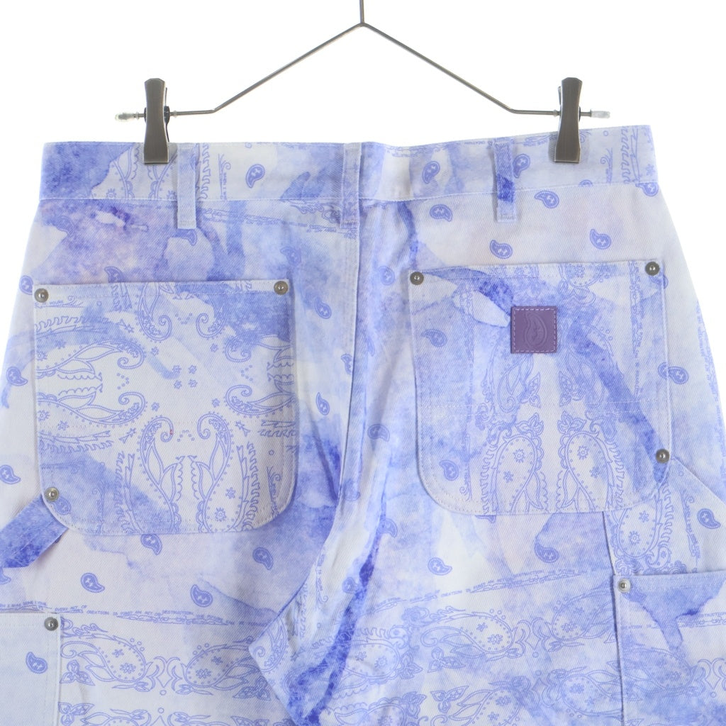 THE WORLD IS YOURS(ザ ワールド イズ ユアーズ) Paisley Pants ペイズリー総柄ダブルニーワークパンツ カーペンターパンツ パープル 3AW21-CL-WPPA-MA