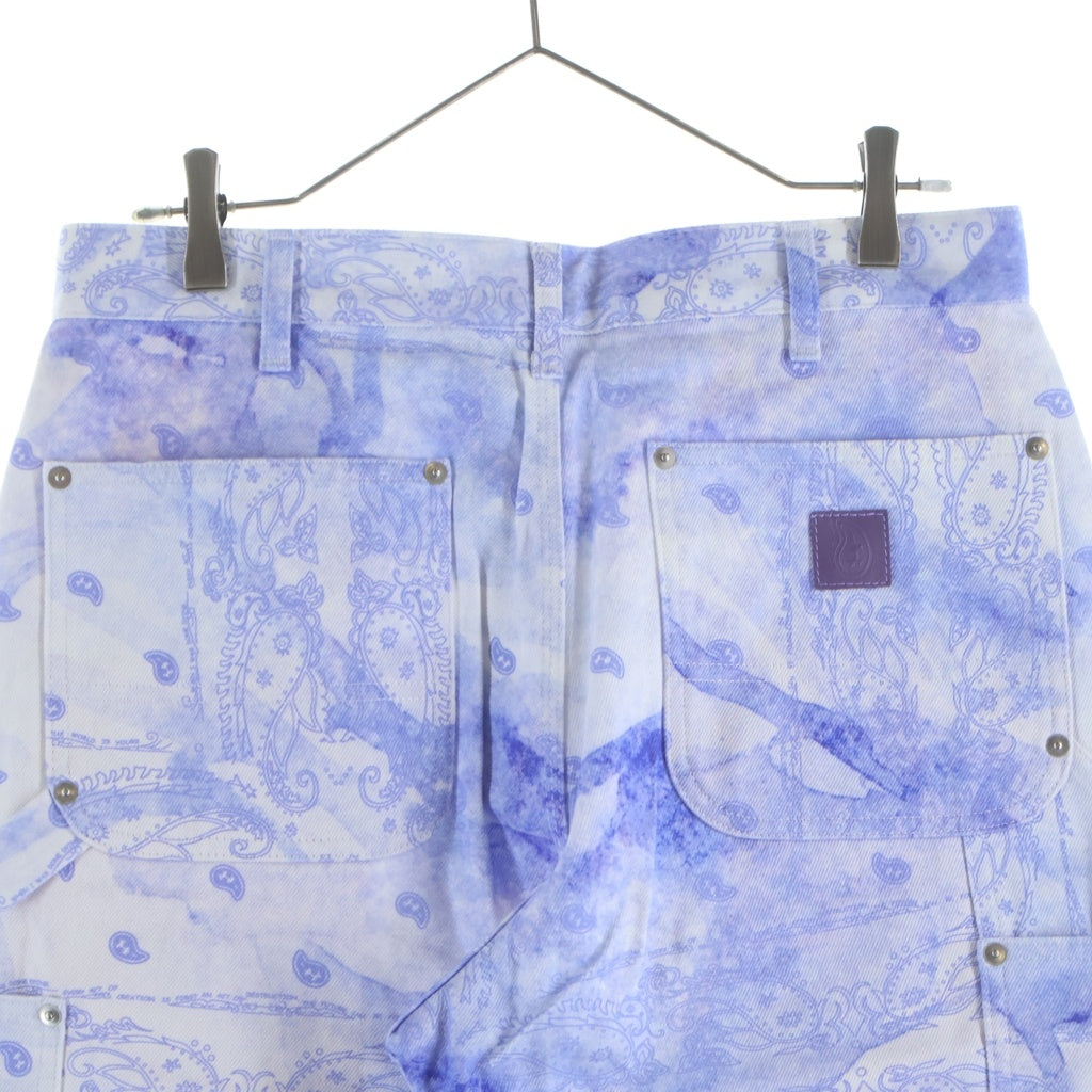 THE WORLD IS YOURS(ザ ワールド イズ ユアーズ) Paisley Pants ペイズリー総柄ダブルニーワークパンツ カーペンターパンツ パープル 3AW21-CL-WPPA-MA