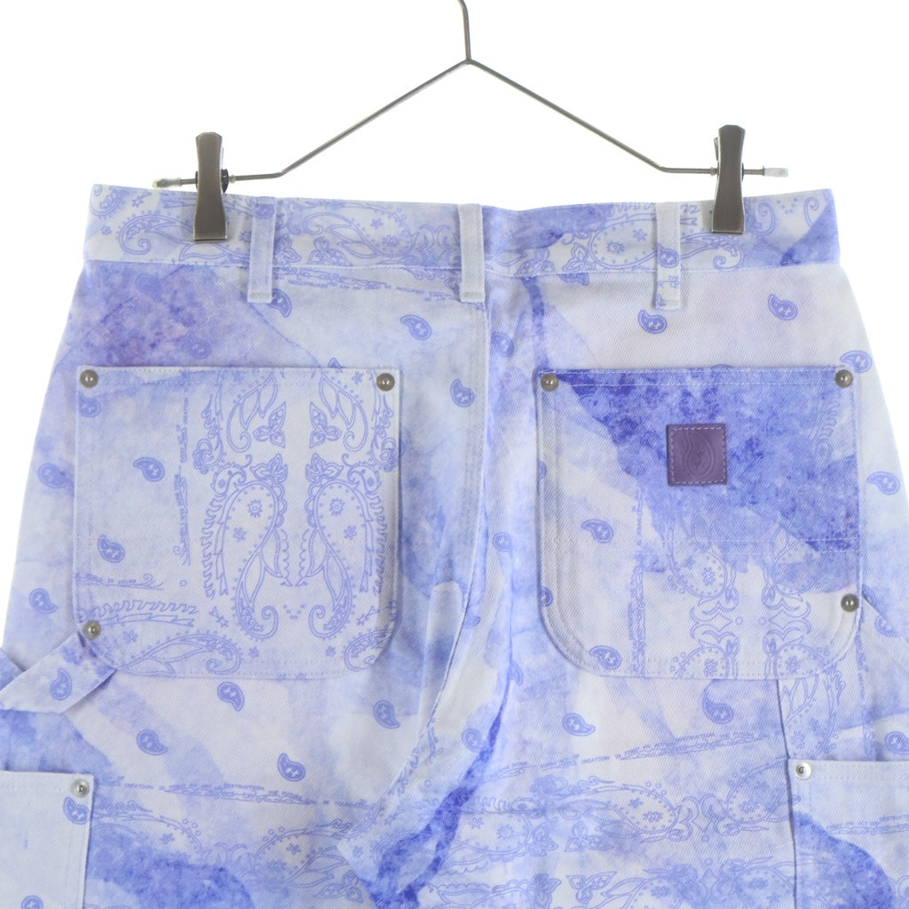 THE WORLD IS YOURS(ザ ワールド イズ ユアーズ) Paisley Pants ペイズリー総柄ダブルニーワークパンツ カーペンターパンツ パープル 3AW21-CL-WPPA-MA