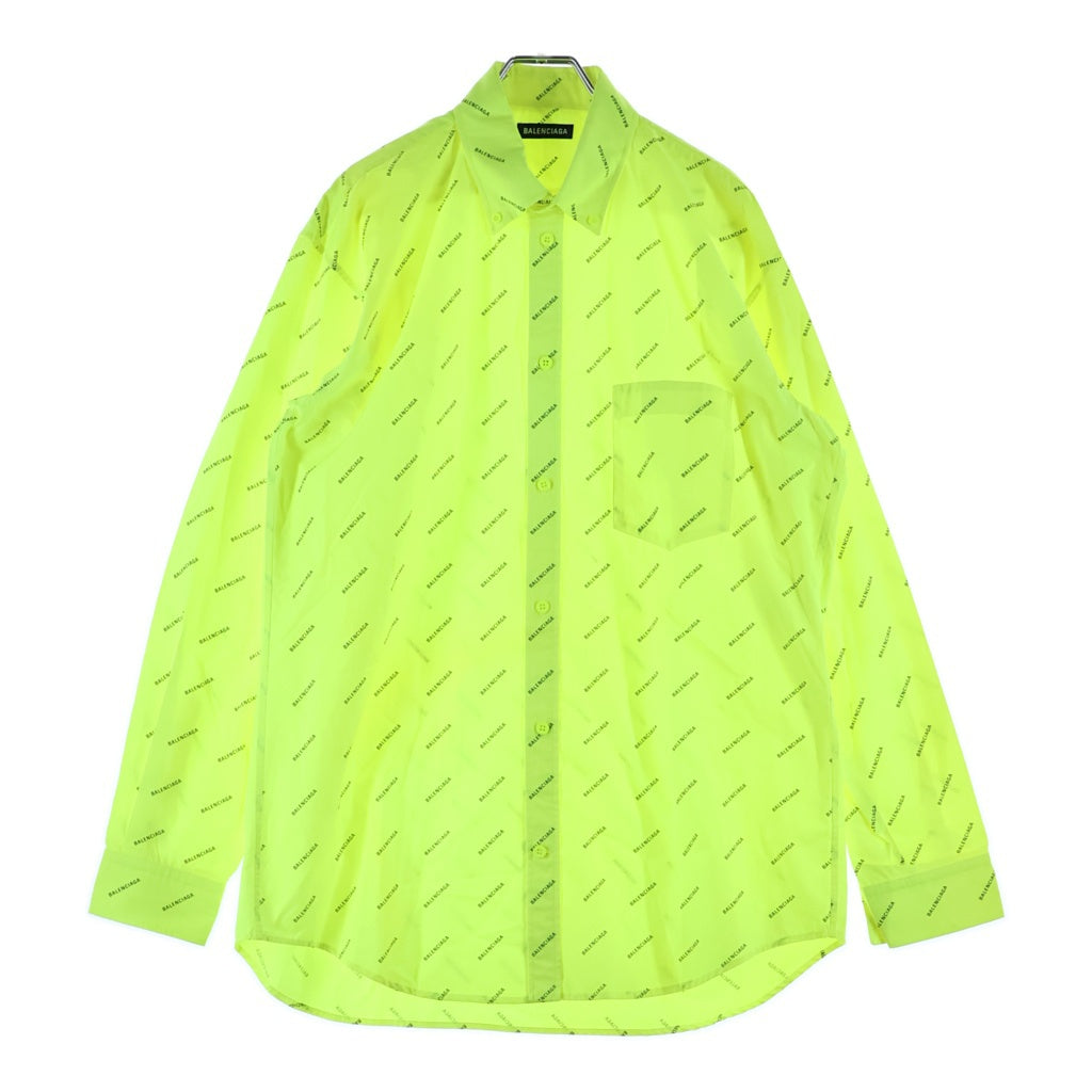 BALENCIAGA(バレンシアガ) ALL OVER オールオーバーロゴプリント ボタンダウン 長袖シャツ イエロー 534333