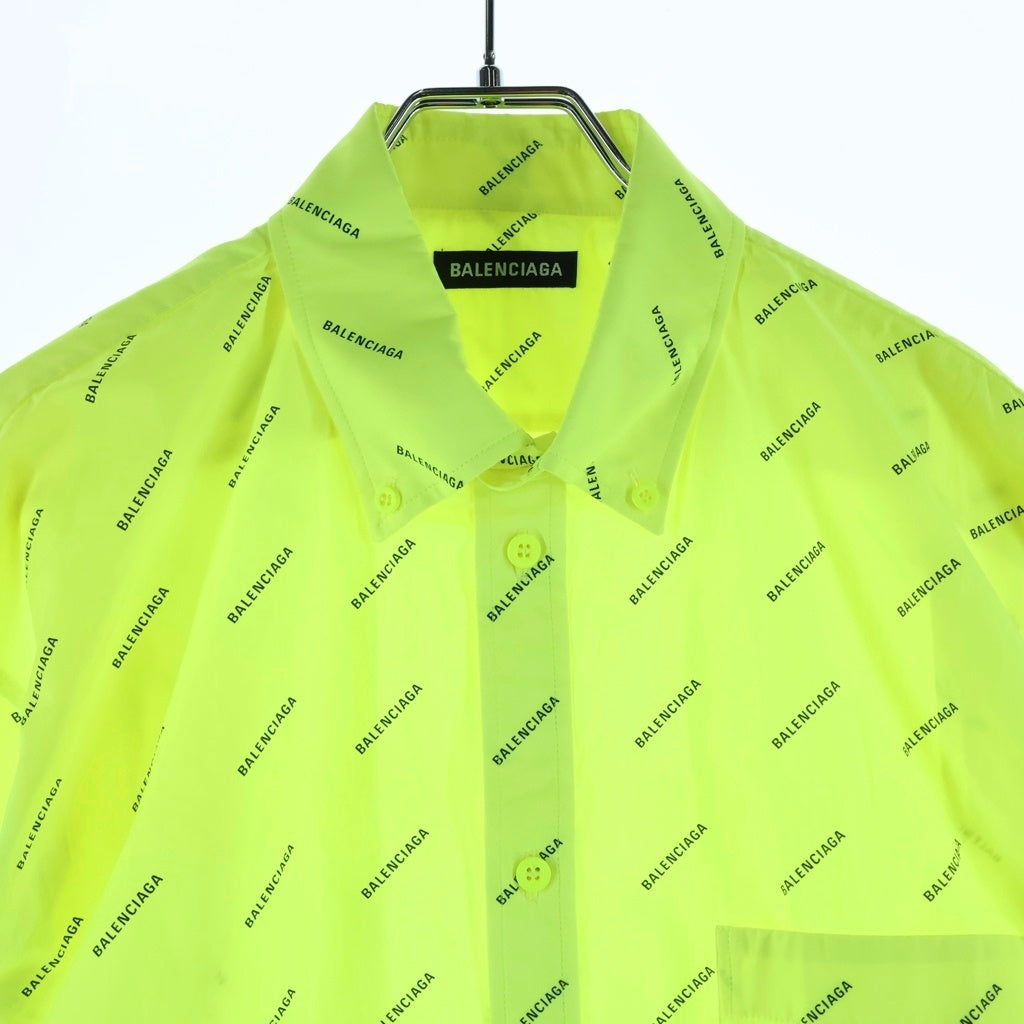 BALENCIAGA(バレンシアガ) ALL OVER オールオーバーロゴプリント ボタンダウン 長袖シャツ イエロー 534333