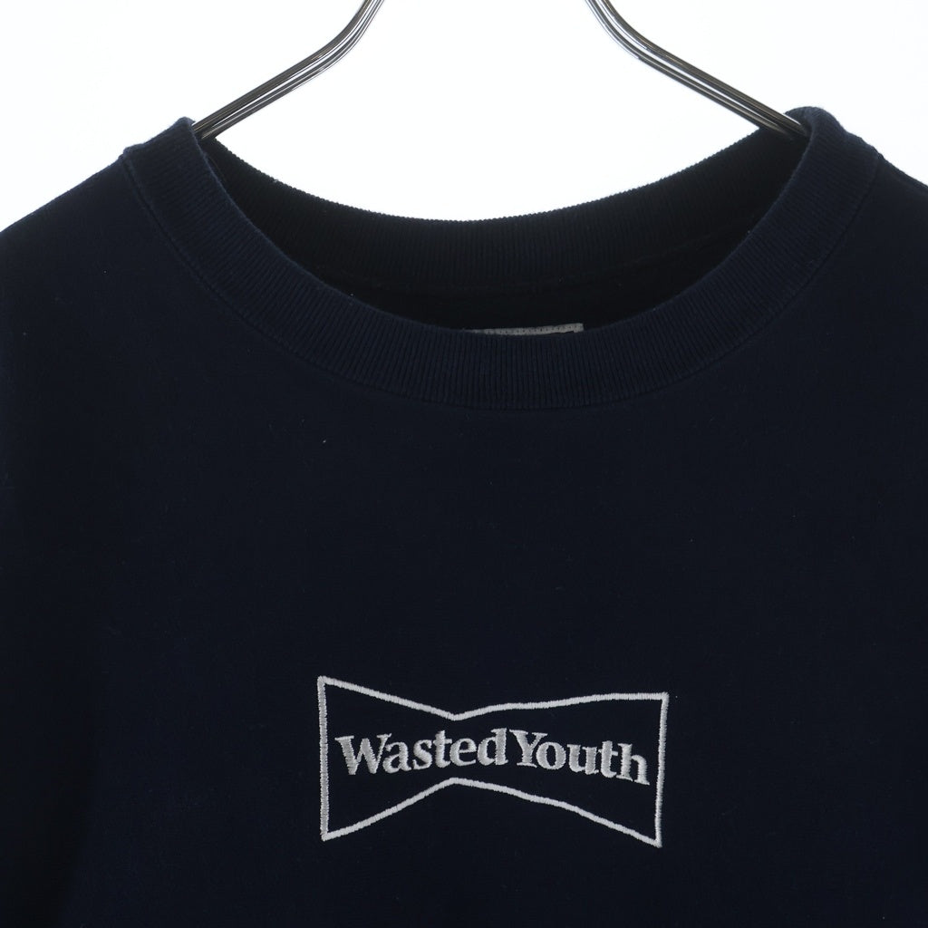 WASTED YOUTH(ウェイステッドユース) Heavy Weight Sweatshirt ロゴ刺繍 ヘビーウェイトクルーネックスウェットトレーナー ネイビー