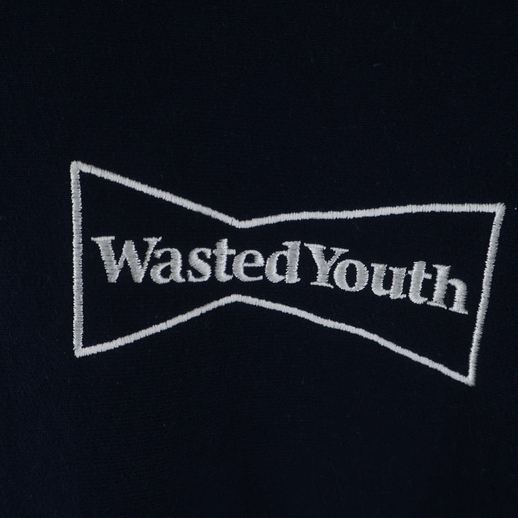 WASTED YOUTH(ウェイステッドユース) Heavy Weight Sweatshirt ロゴ刺繍 ヘビーウェイトクルーネックスウェットトレーナー ネイビー