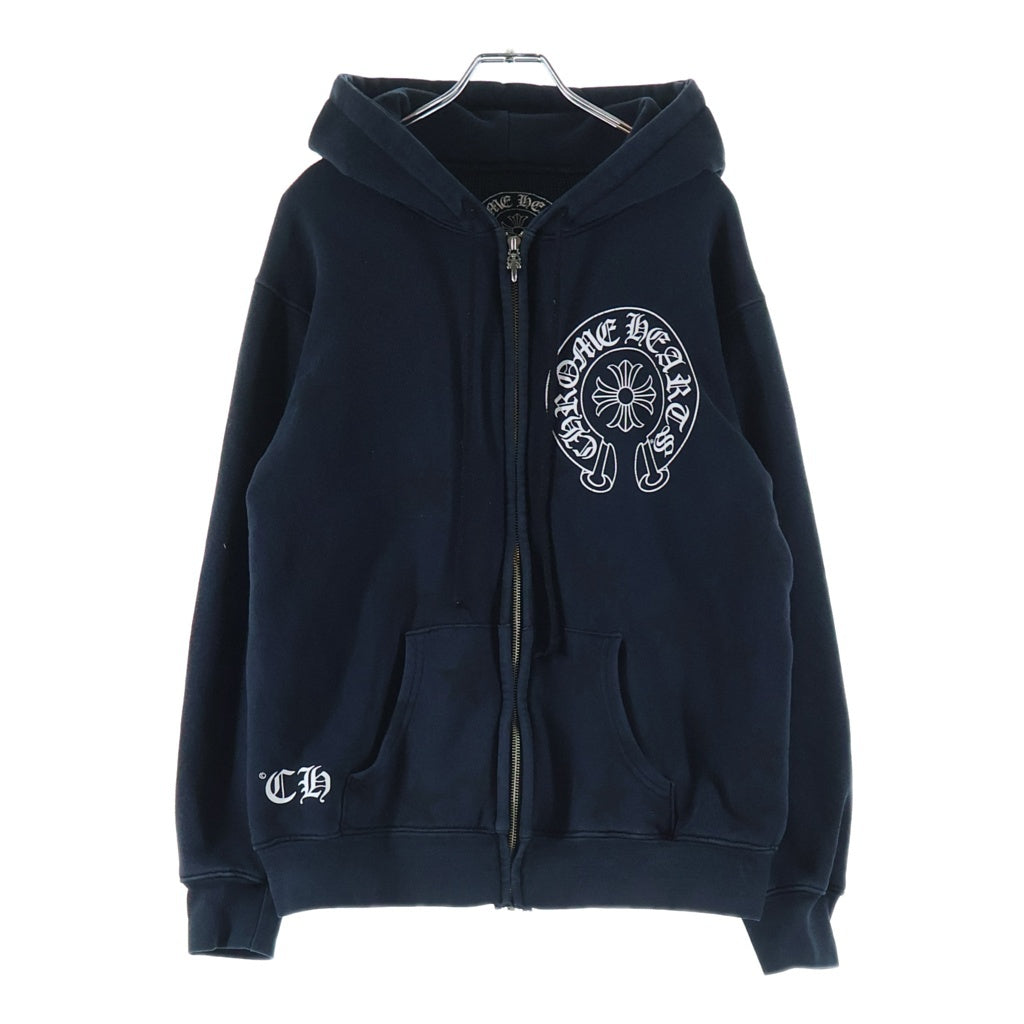 CHROME HEARTS(クロムハーツ) 裏地サーマル スクロールラベルプリント ダガージップアップパーカー フーディ ブラック