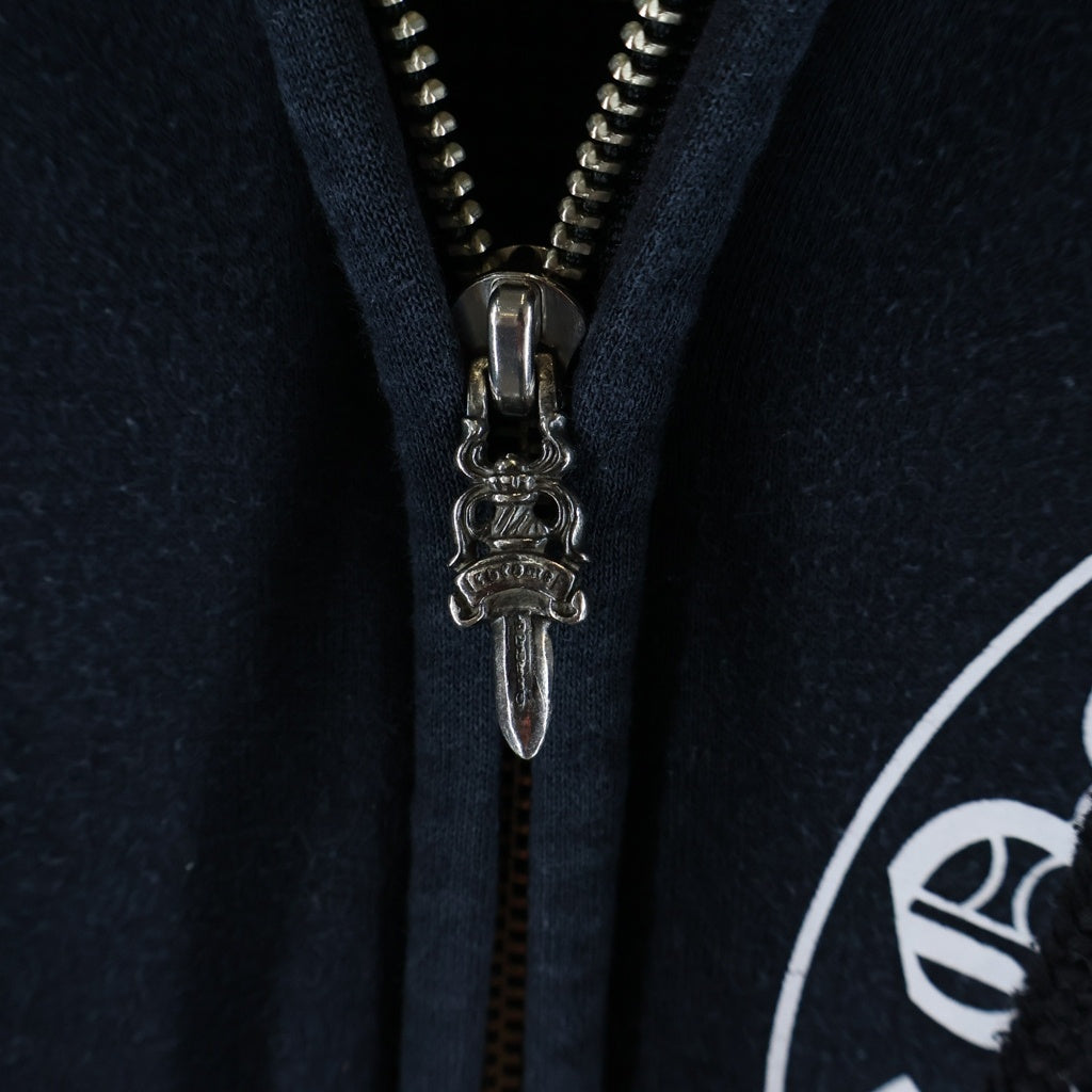CHROME HEARTS(クロムハーツ) 裏地サーマル スクロールラベルプリント ダガージップアップパーカー フーディ ブラック