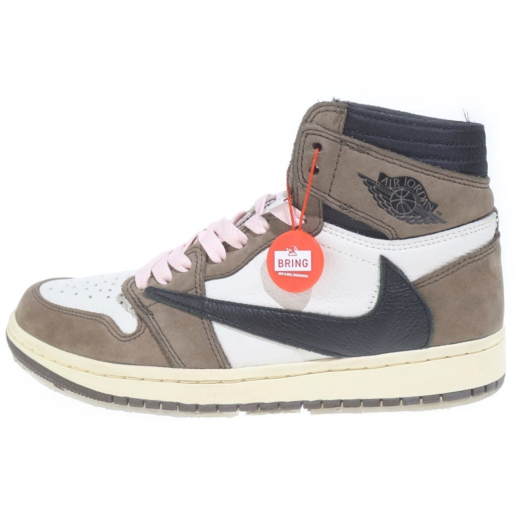 NIKE(ナイキ) ×TRAVIS SCOTT AIR JORDAN 1 HIGH OG TS SP トラヴィススコット エアジョーダン1 ハイカットスニーカー ブラウン/ホワイト US7.5/25.5cm CD4487-100