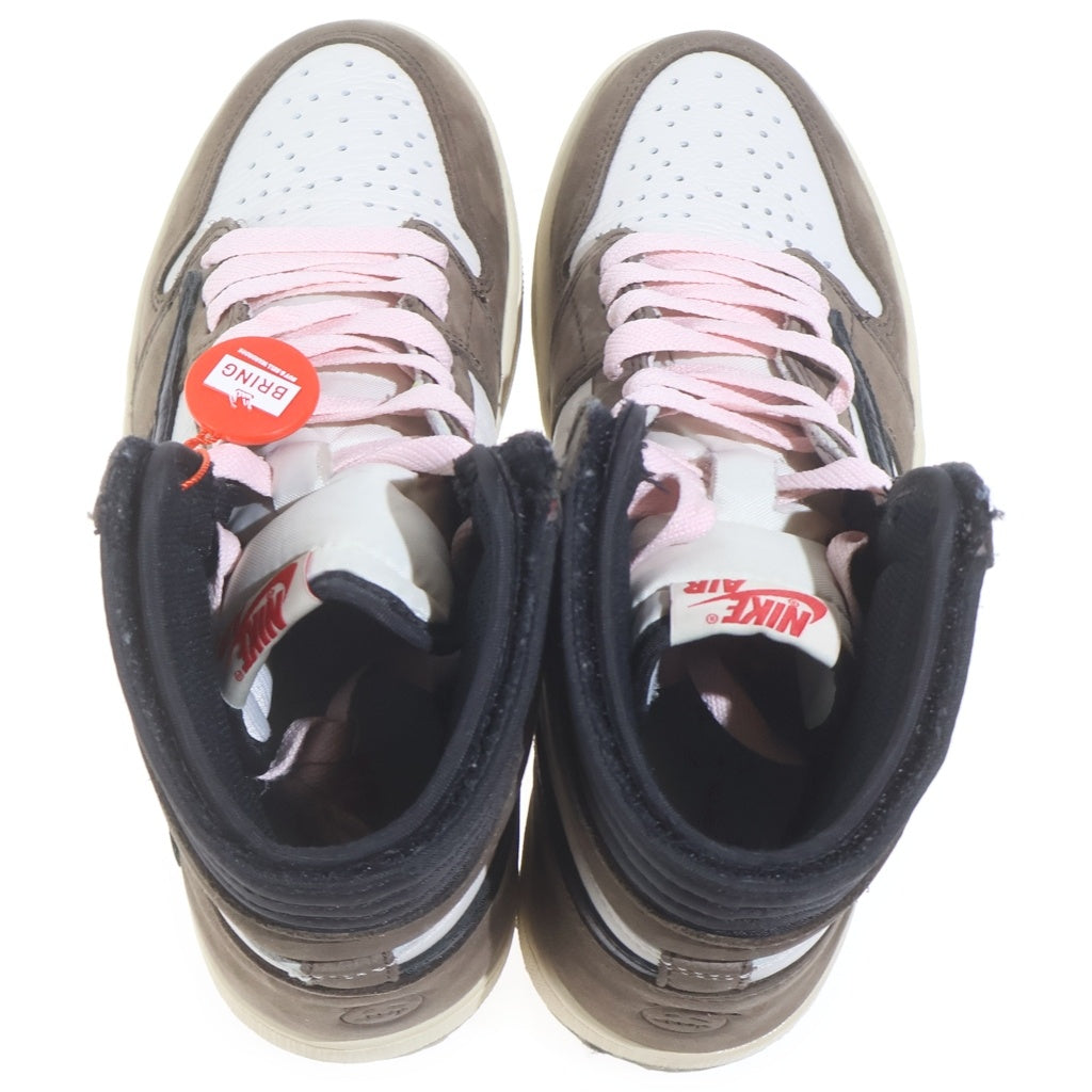 NIKE(ナイキ) ×TRAVIS SCOTT AIR JORDAN 1 HIGH OG TS SP トラヴィススコット エアジョーダン1 ハイカットスニーカー ブラウン/ホワイト US7.5/25.5cm CD4487-100
