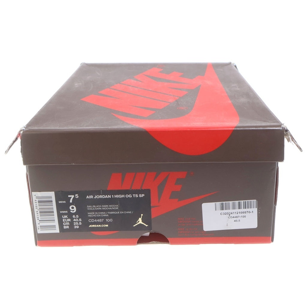 NIKE(ナイキ) ×TRAVIS SCOTT AIR JORDAN 1 HIGH OG TS SP トラヴィススコット エアジョーダン1 ハイカットスニーカー ブラウン/ホワイト US7.5/25.5cm CD4487-100
