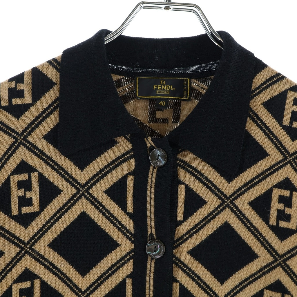 FENDI(フェンディ) Wool knit cardigan FFロゴ ウールニットカーディガン ブラック/ブラウン レディース