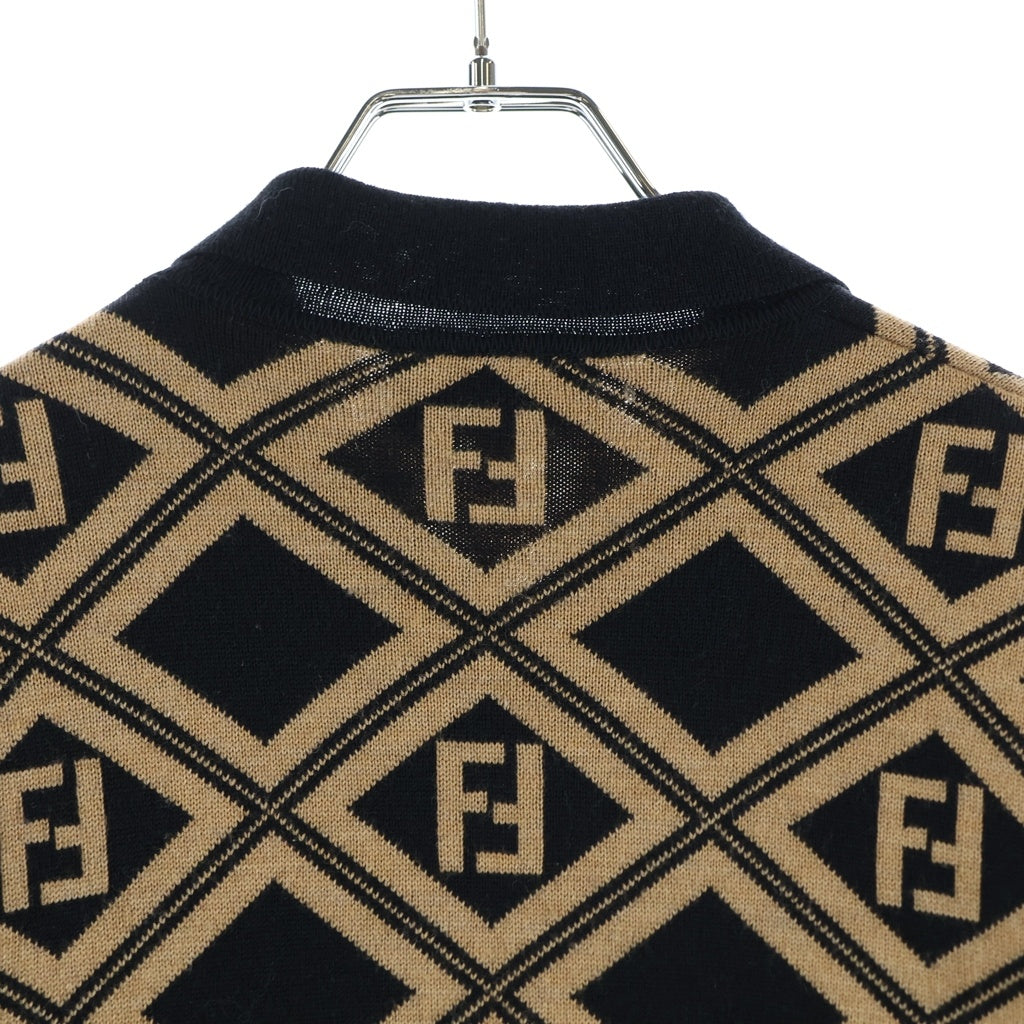 FENDI(フェンディ) Wool knit cardigan FFロゴ ウールニットカーディガン ブラック/ブラウン レディース