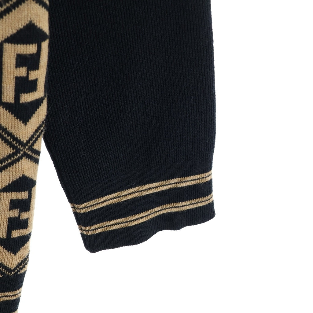 FENDI(フェンディ) Wool knit cardigan FFロゴ ウールニットカーディガン ブラック/ブラウン レディース