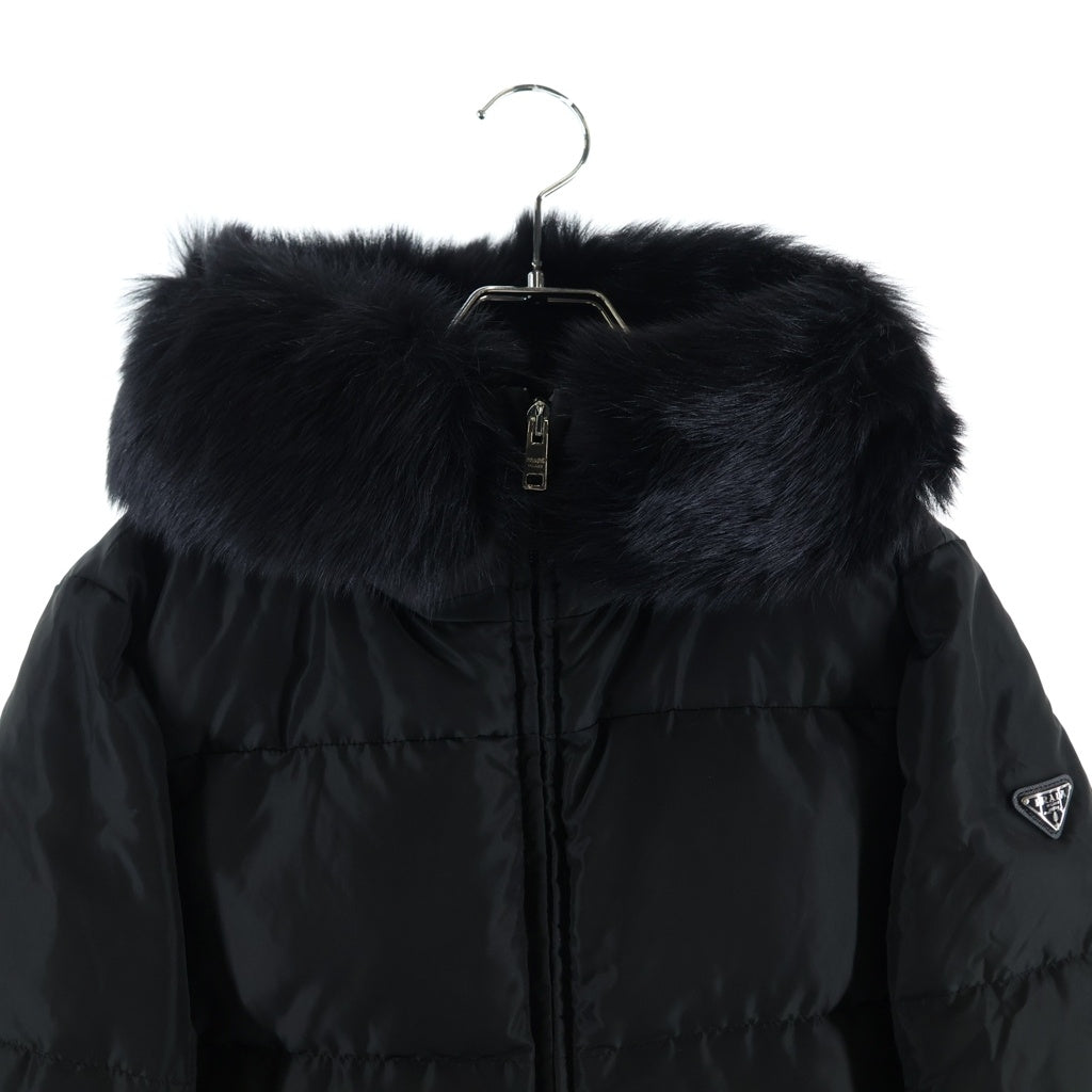 PRADA(プラダ) トライアングルロゴ 三角プレート シープファー ナイロン ロング ダウン コート ブラック レディース 29E117 R212